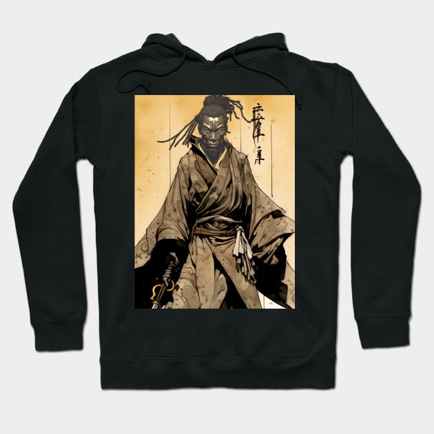 Yasuke Black Samurai in 1579 Feudal Japan No. 9 on a Dark Background Hoodie by Puff Sumo